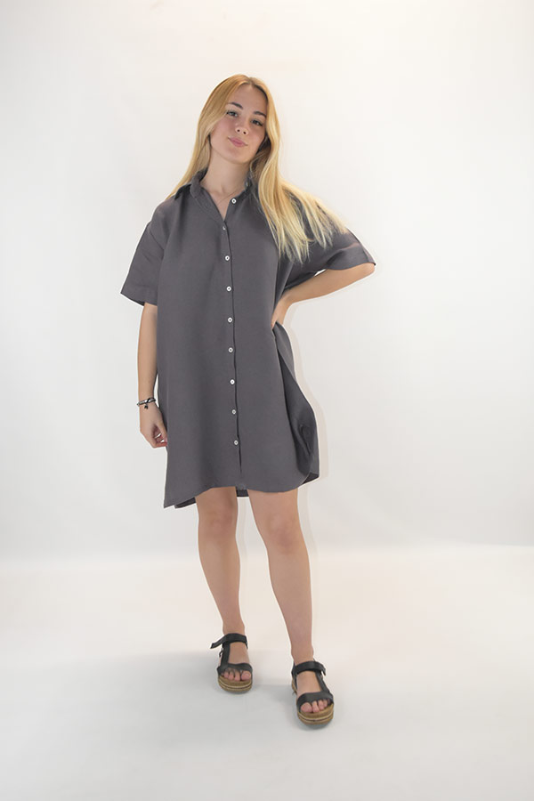 robe mauve en lin ceinturée